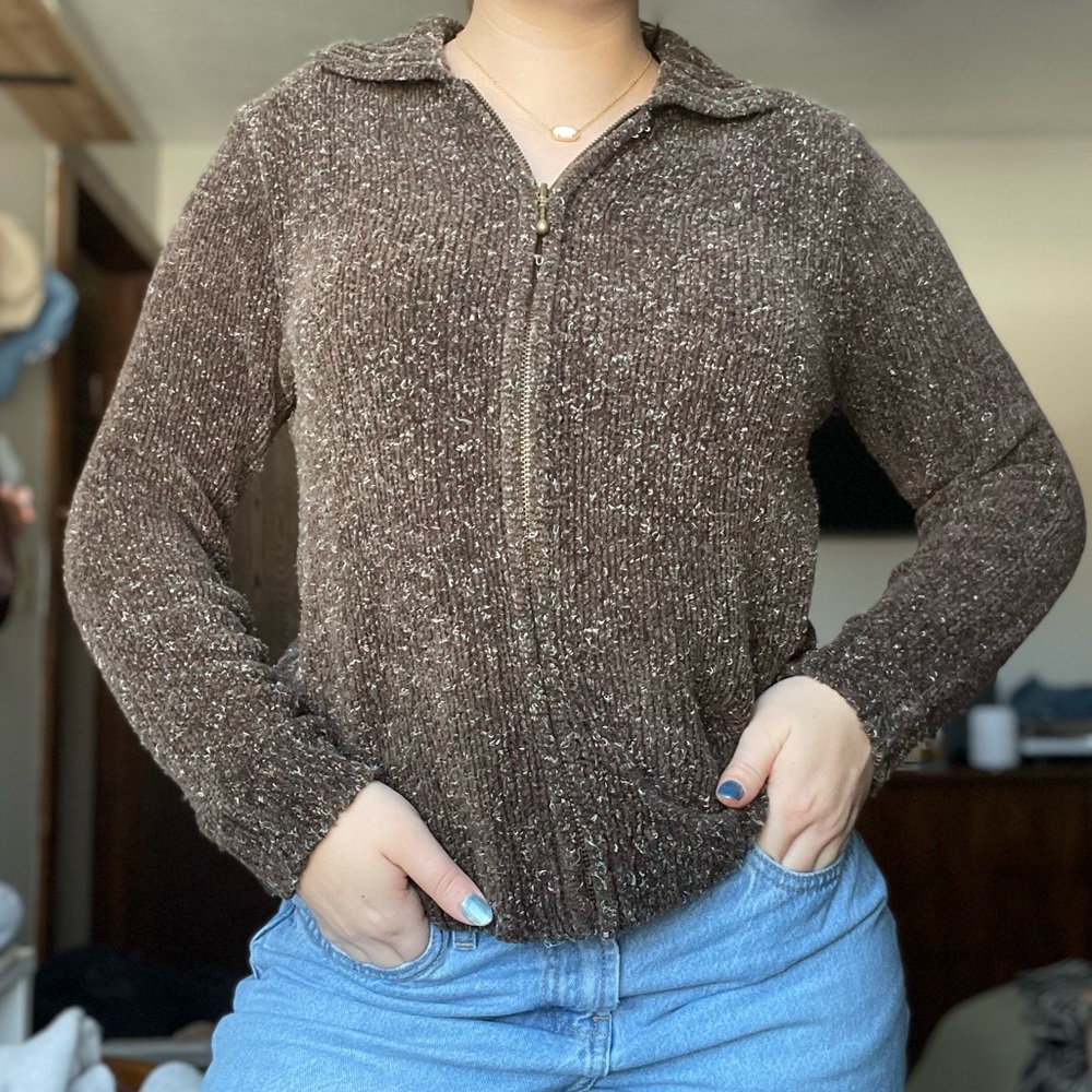 Vintage Brown Zip-Up Sweater